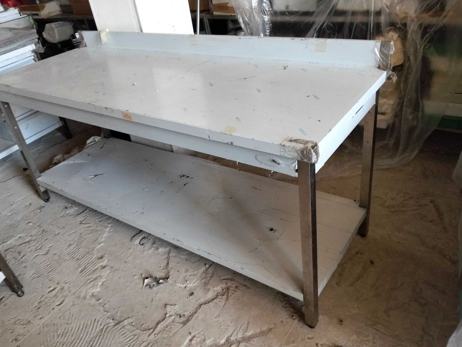 Mesa de trabalho em inox 200x70 cm com alça e prateleira - NOVA
