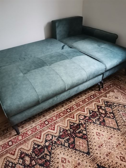 Narożnik z funkcją spania 2 pojemnikami zielony