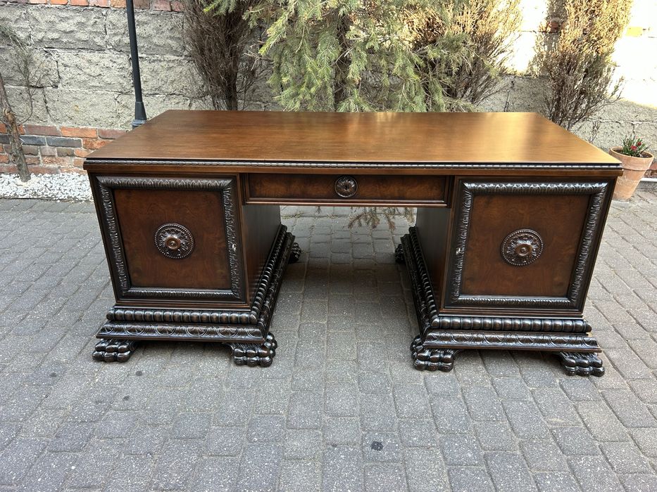 Antyczne Biurko Lwie Łapy Dwustronne Gabinet Neorenesans Antyk Unikat Po Renowacji