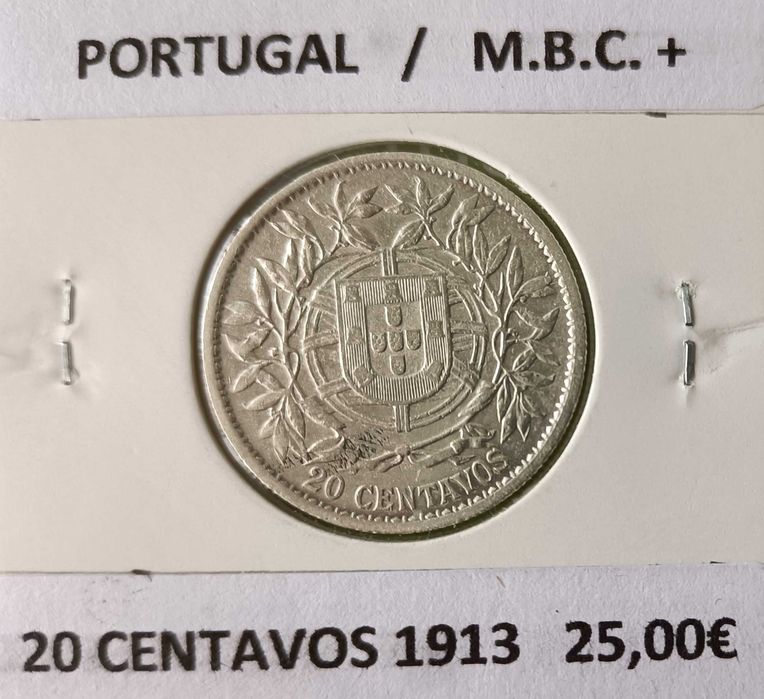 2 moedas de 20 Centavos 1913 / 1916  1ª República Portuguesa  (Prata)
