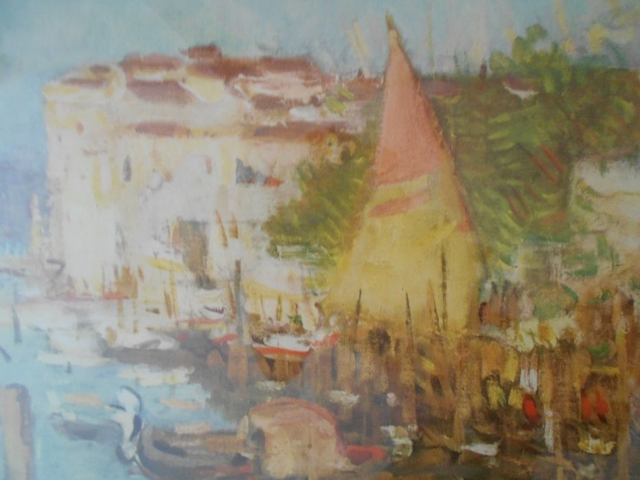 Bonito quadro com vidro de paisagem veneziana - Reprod. (76 x 59 cm).