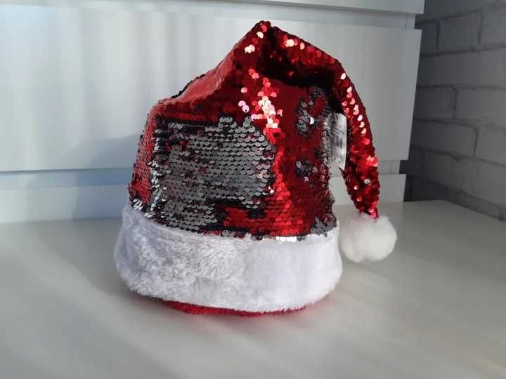 Czapka Mikołaja srebrne cekiny