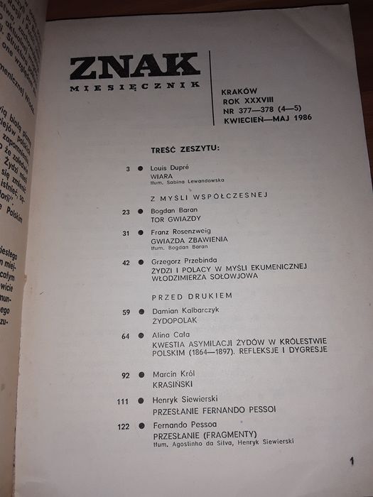 Znak miesięcznik 1986 Krasiński Żydzi