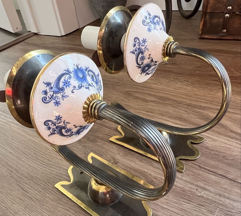 Par Apliques Porcelana Italiana e Latão, anos 40