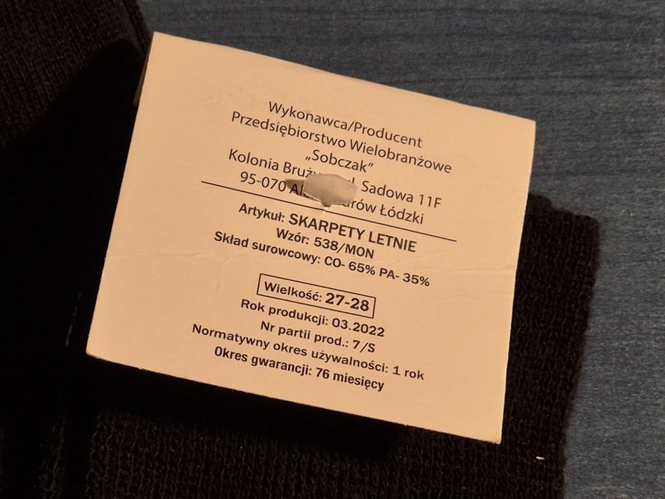 Wojskowe skarpety letnie 538/MON (rozmiar 27-28)