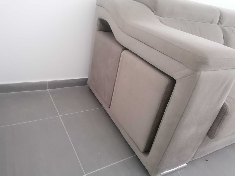 Sofá Chaise Long Cinza Rato | 5 Lugares + 2 | Bom Estado