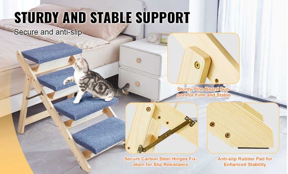 Escada e Rampa 2-em-1 Dobrável para Pets – Madeira- Suporta cães