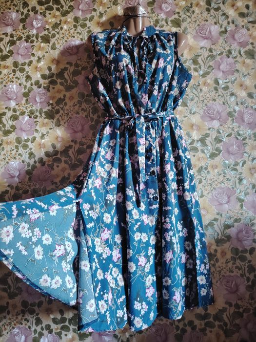 Платье миди нп на пуговицах талия резинка сбоку разрез XL-XXL