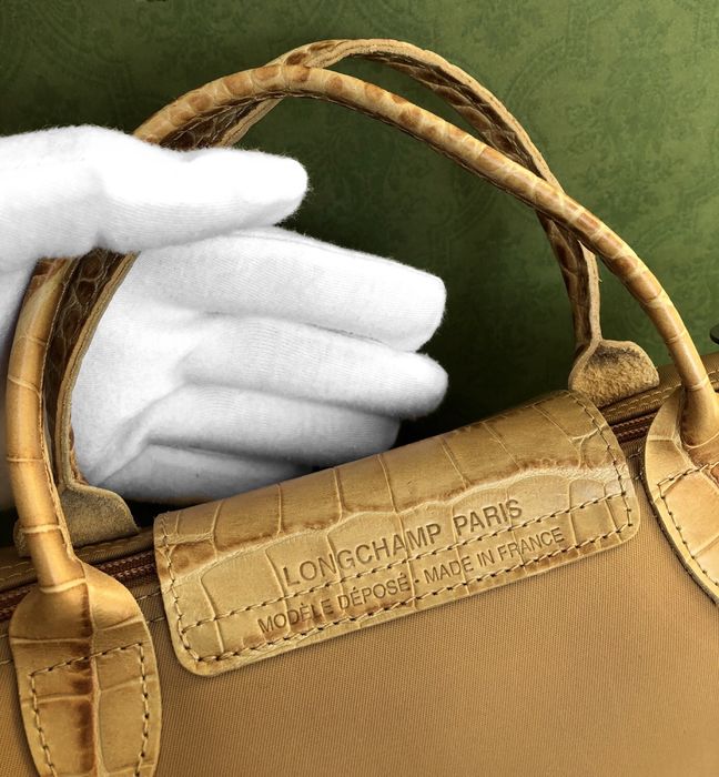 Torebka Longchamp Le Pliage miodowa wzór krokodyla skóra naturalna
