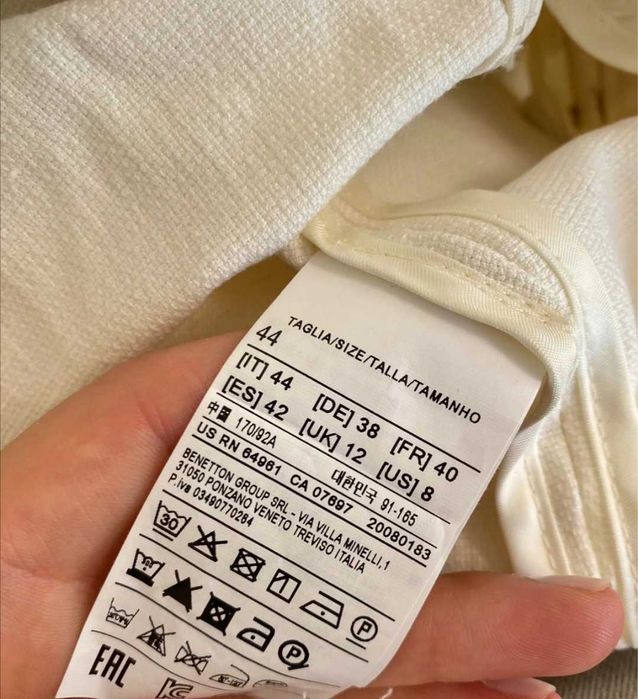 Marynarka żakiet kurtka Len wiskoza biała Sisley 38 40 M L