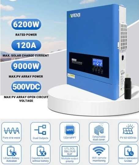 Anenji 6.2 kw 48V Wi-fi Гібридний інвертор (On-Grid/Off-Grid) 6200W