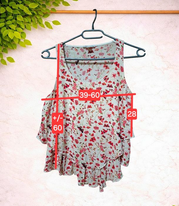 Zestaw 2x Top Amisu XS Cold Shoulder Kwiaty Motyle Boho Falbany