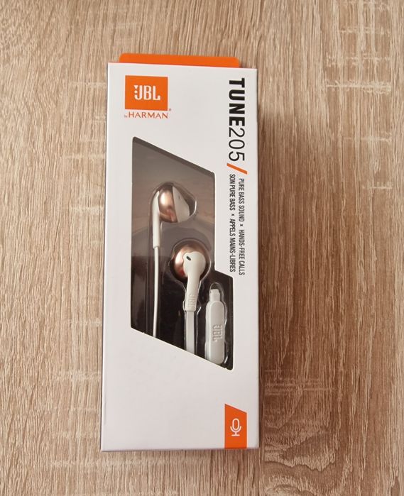 Słuchawki Przewodowe JBL Tune 205 Biało-Złote Jack 3,5 mm