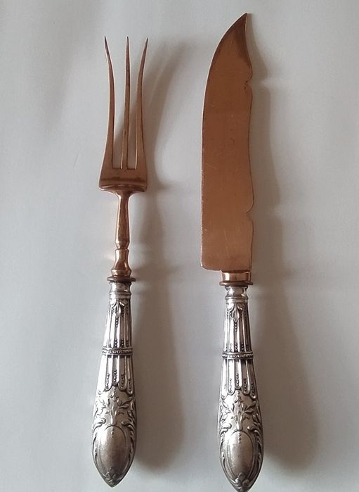 Par de talheres de trinchar em prata javali