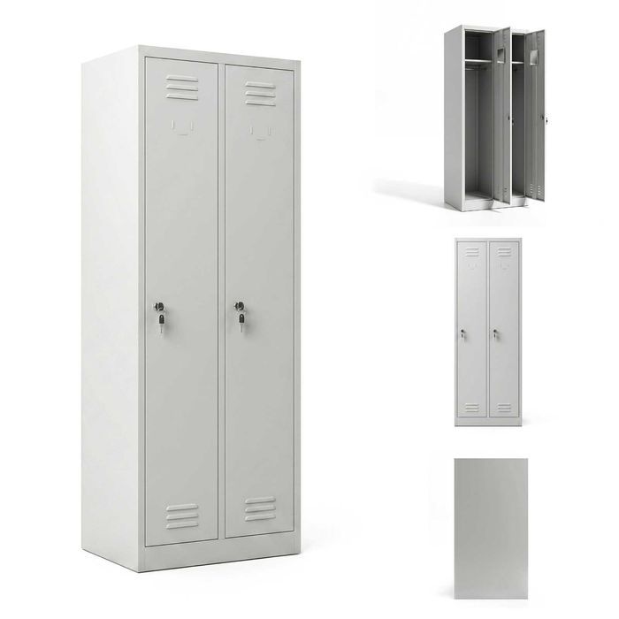 Szafa pracownicza BHP ubraniowa dwudrzwiowa 180x80x50 cm metalowa szafa socjalna do szatni pracowników półki wieszaki