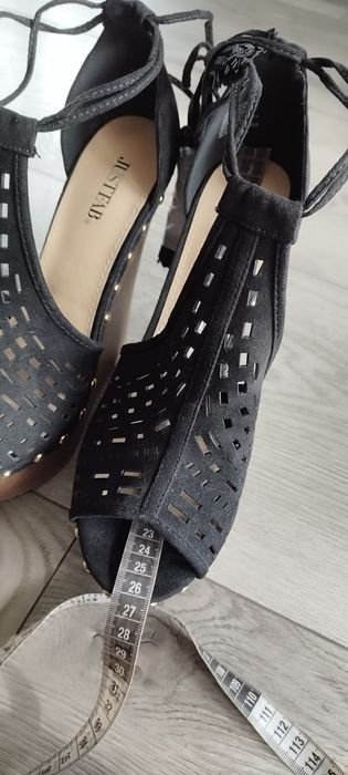 R.40 justFab czarne damskie buty sandały na koturnie