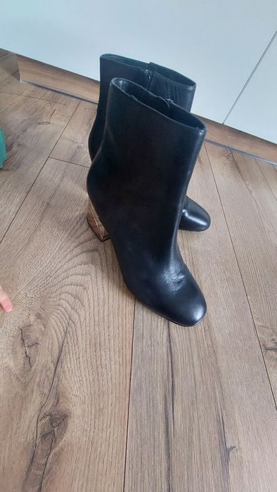 Piękne botki ze skóry naturalnej ALDO złoty srebrny obcas