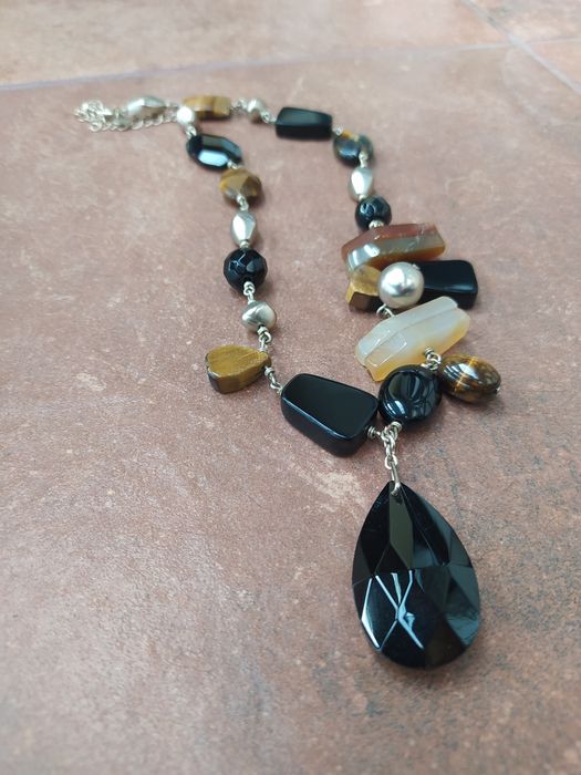 Naszyjnik damski brązowy czarny biżuteria