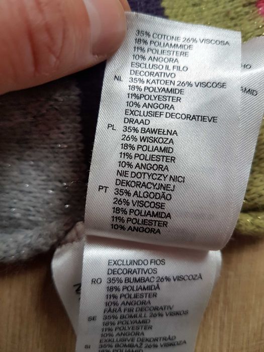 Zimowy szalik dziewczęcy H&M ONE SIZE 10% angora kolorowy kokardki