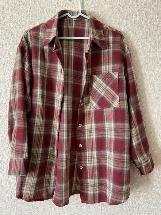 Стильна рубашка в клітинку коричнева, красна