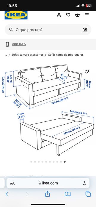 Sofá cama, 3 lugares em ótimo estado!