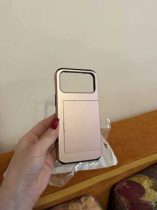 Чохол на Iphone 17 pro max, рожевий чохол з тримачем для картки