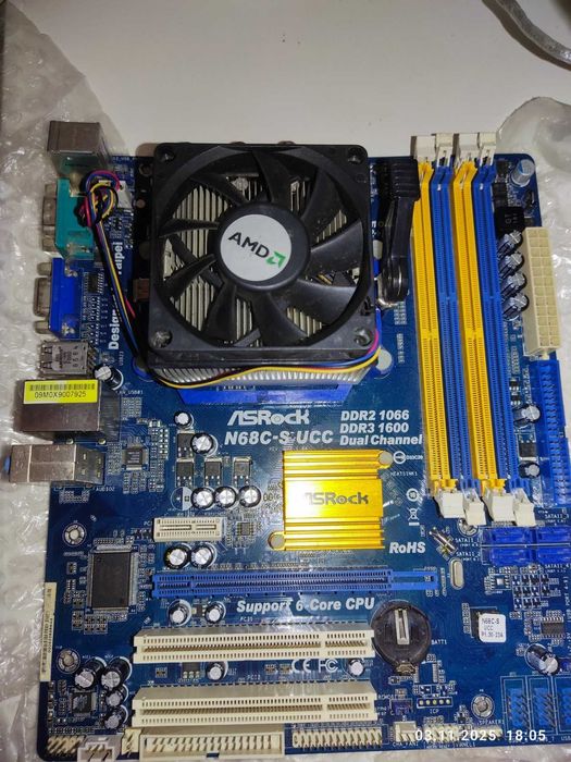 Материнка ASRock n68c-s ucc плюс кулер плюс проц два ядра