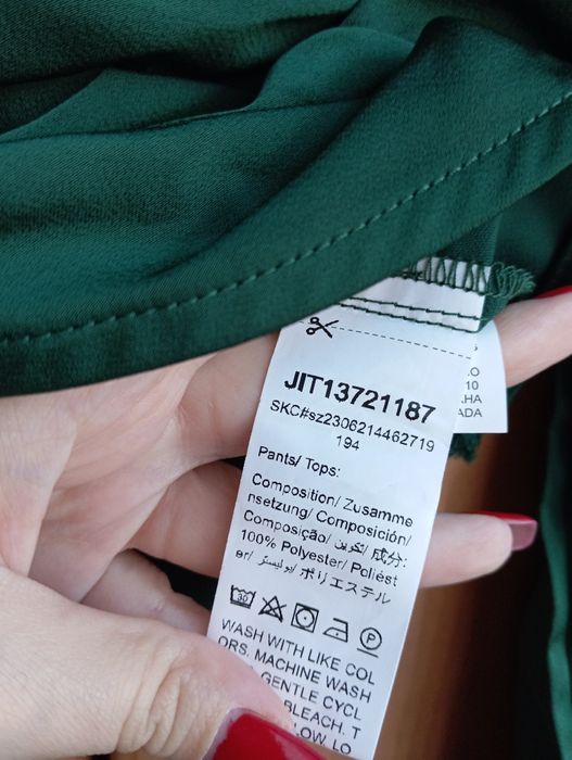 Ciemnozielony top, koszula, ozdobne rękawy, frędzle, shein