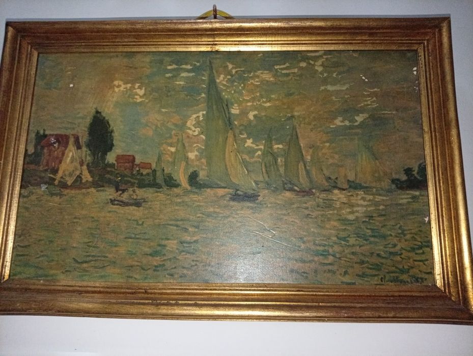 Pintura a óleo, quadro pintado e ouro.