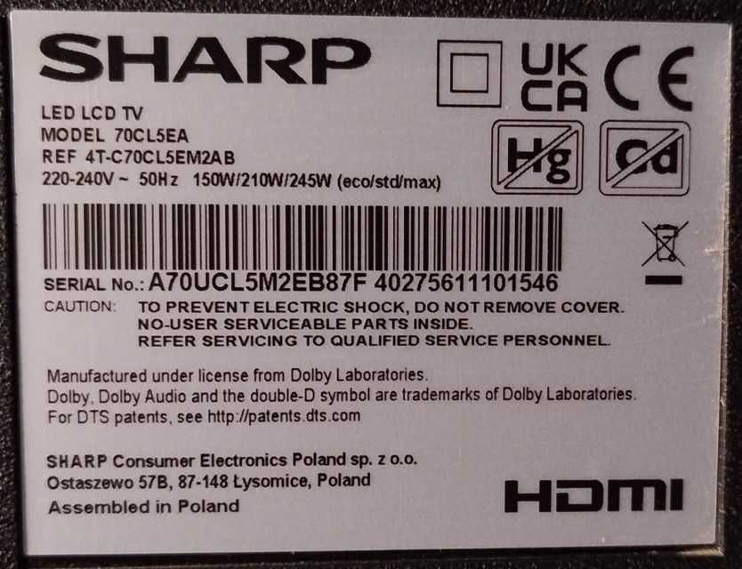 Płytka logiki TV Sharp 70CL5EA