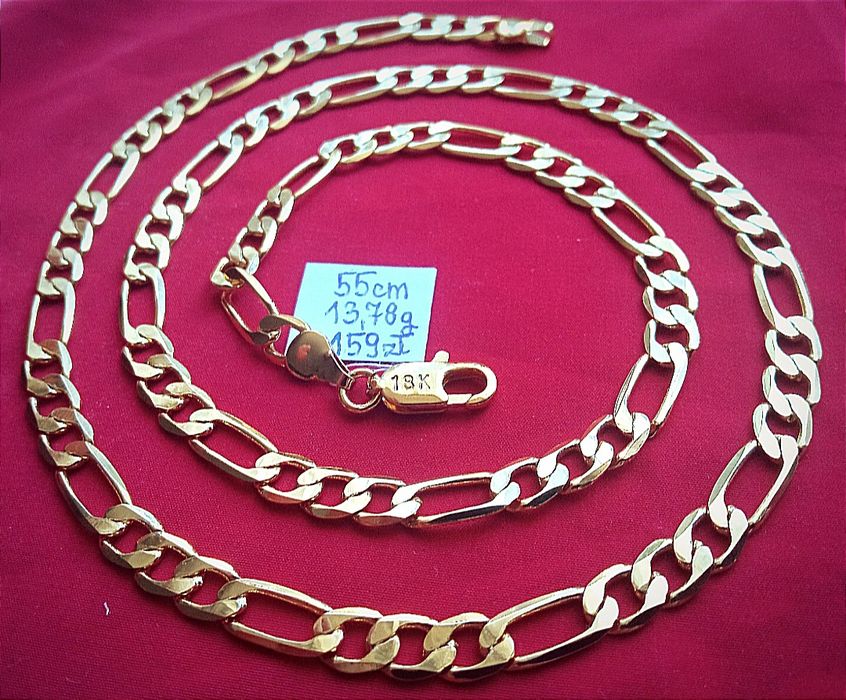 18K Grawer Pozłacany jak Złoty Łańcuszek Naszyjnik Figaro 55cm 6mm