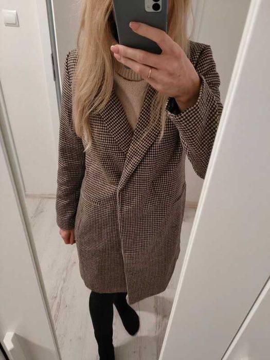 Płaszcz NOWY Sinsay pudełkowy w kratkę z dodatkiem wełny