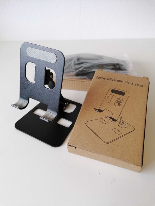 Suporte de mesa para telemóvel e tablet, dobrável, de alumínio.