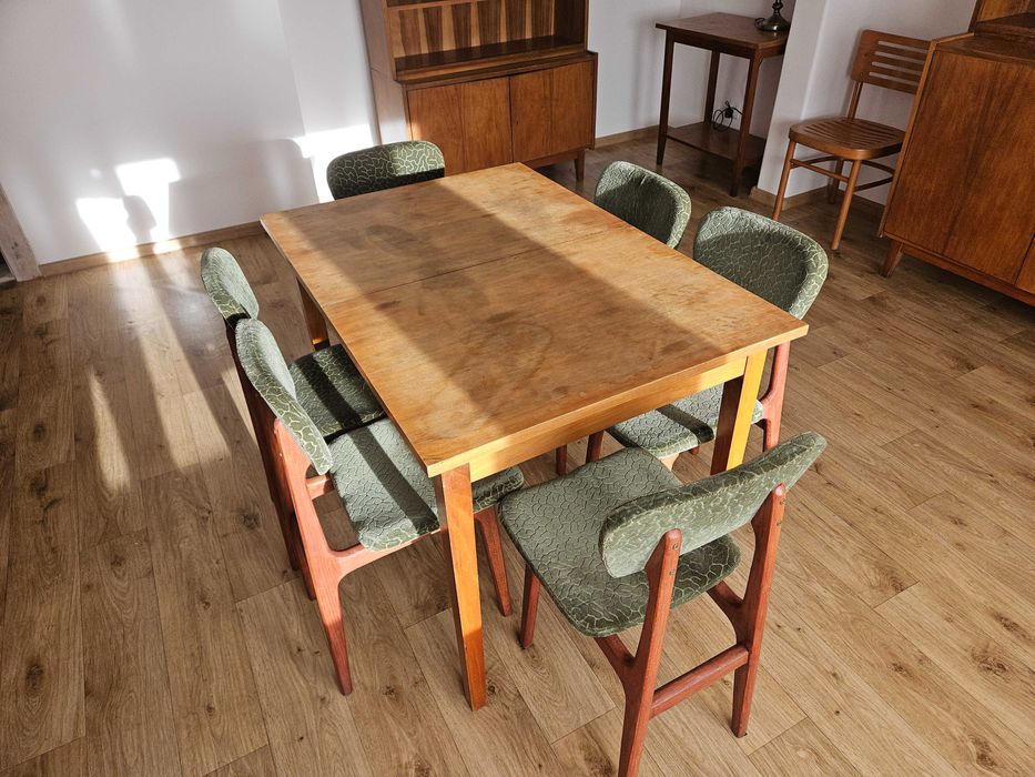 Meble PRL: Kpl. mebli stołowych KS-66 W.Z.S.P. W-w "Mansonia B połysk"