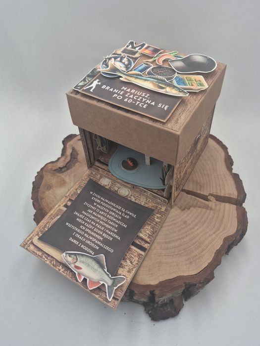 Exploding box urodziny mężczyzna WĘDKARZ prezent urodziny/emerytura