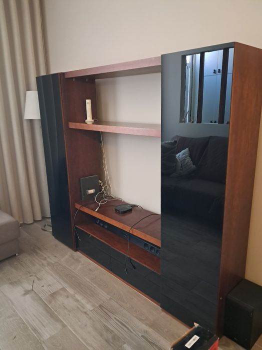 Movel de sala de estar + Mesa de centro em cerejeira e vidro black