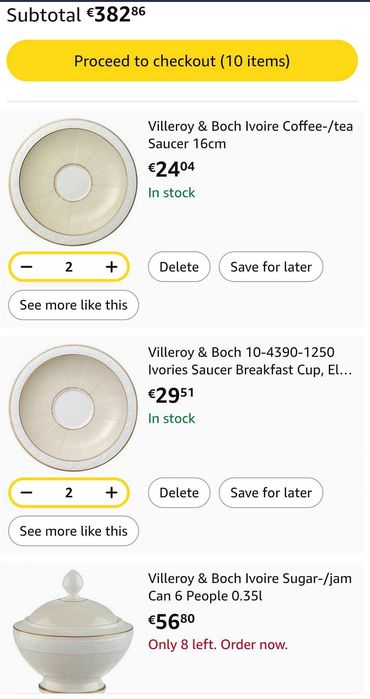 Villeroy & Boch conjunto IVOIRE porcelana chá e café