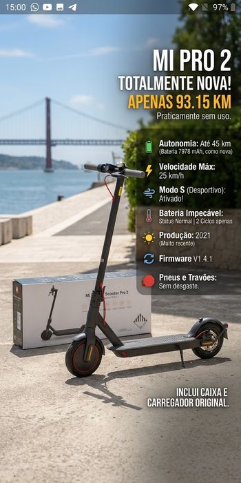 Trotinete Xiomi Mi Pro 2 — IMPECÁVEL | Apenas 92 km!