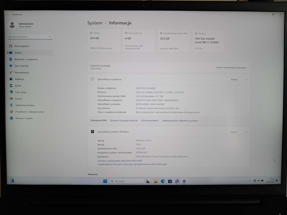 Laptop Lenovo ThinkPad P1 Gen 5 16" Intel Core i7 32 GB / 1000 GB LTE