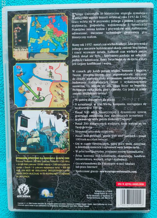 Kolekcjonerska Gra - Europa Universalis 1492 - 1792 PC Dystrybucja PL