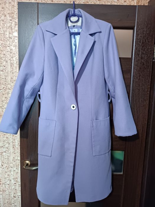 Жіноче пальто беж клітинка, лаванда демісезонне