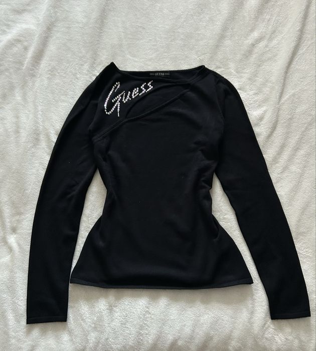 Черный лонгслив в стразах guess y2k vintage archive