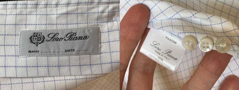 Męska biała koszula one-piece-collar Loro Piana 'André' w kratkę r. S