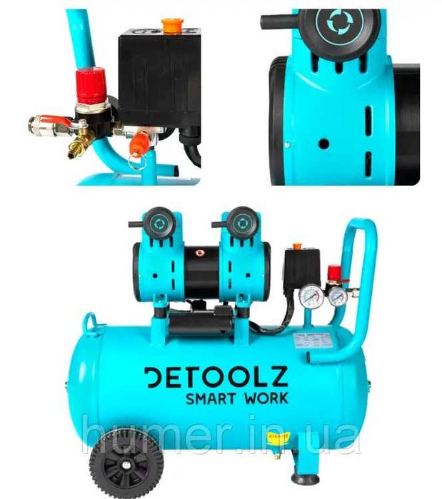 Компресор 2х циліндровий безмасляний Detoolz 50л 1680Вт 214 л/хв 8 бар