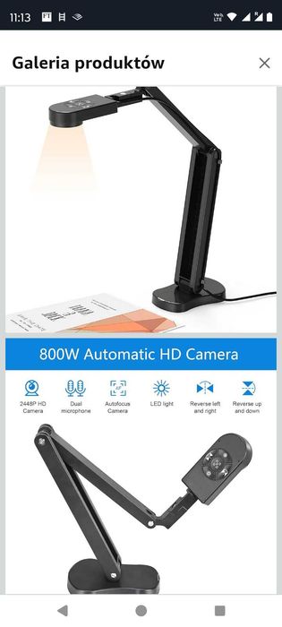 Skaner Kitchbai: Kamera do dokumentów USB i wizualizator 8 MP, kamera