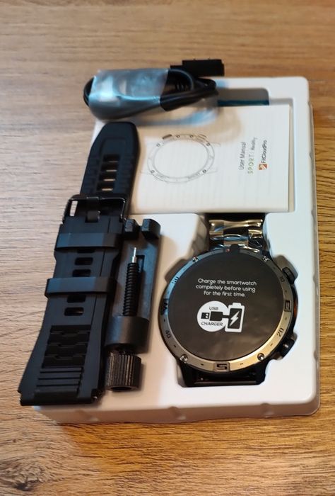 Smartwatch 1000mah, czarny+kompas, ciśnienie krwi, puls, natlenienie+bransoleta