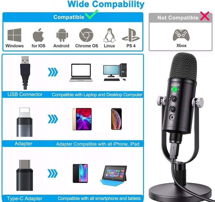 Mikrofon USB Aveek Kondensatorowy Mikrofon Premium