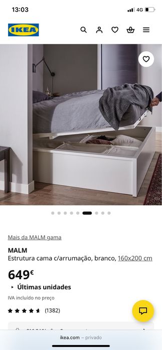Cama MALM 1,60m x 2,00m c/ arrumação