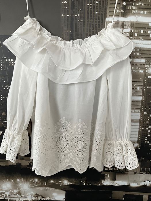 Bluzka hiszpanka z koronką ZARA biała XS 34 bawełna