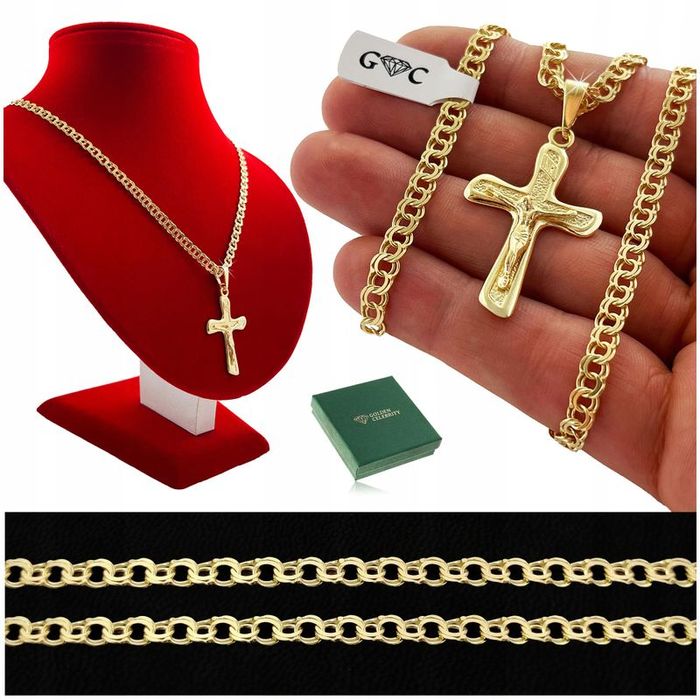 Elegancki Męski Złoty Łańcuszek Garibaldi 50cm/4,5mm + Krzyżyk Srebro